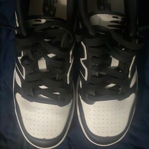 Black and White Low-Top Sneakers with Leather Upper